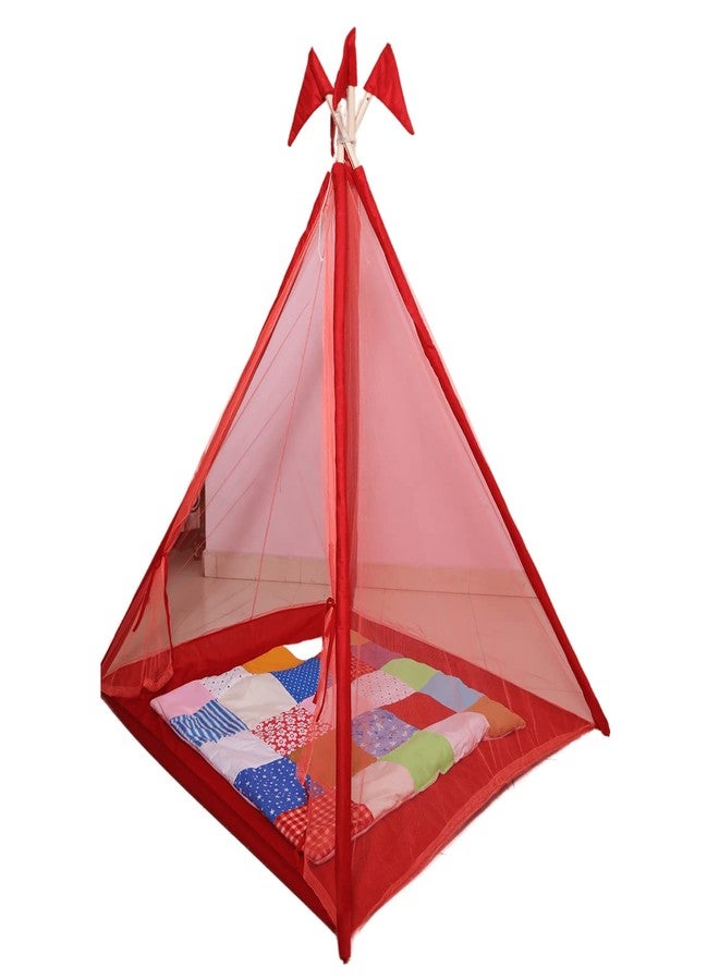 CREATIVE TEXTILES Tent house for kids Teepee Play Tent for Kids, Portable Teepee Flag House for Boys & Girls, Play House for Indoor & Outdoor with Mat (Red & Pink) - Image 4